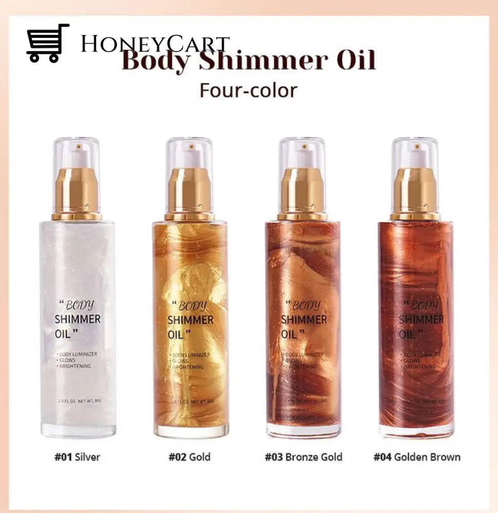 4 Colors Moisturizing Light Smooth Shimmer Summer Body Oil 01Silver