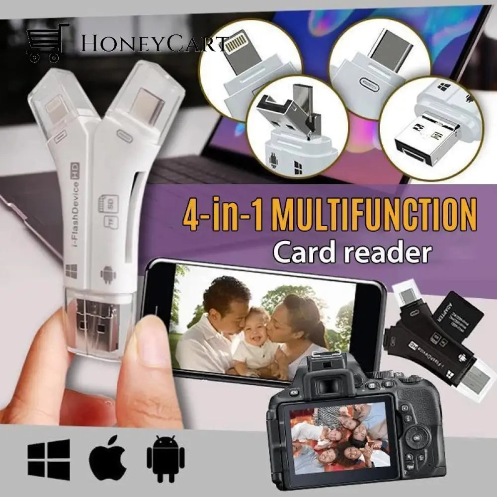 4-In-1 Portable Memory Card Reader For Phones Electronics