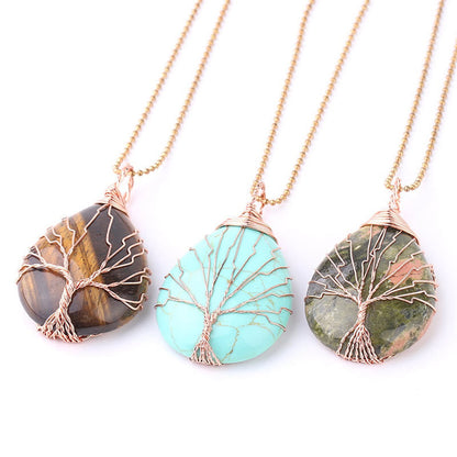 Natural Quartz Crystal Tree Of Life Necklace