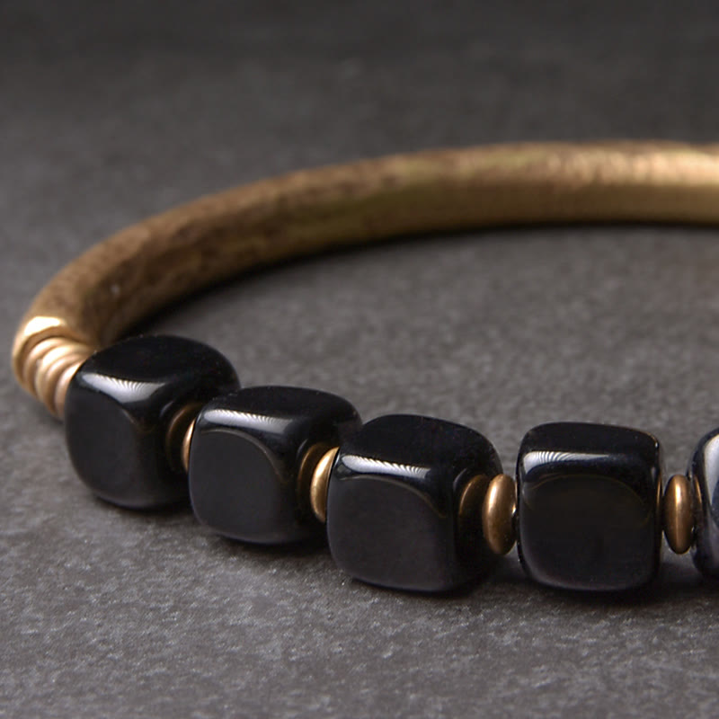 Black Obsidian Crystal Copper Power Couple Bracelet