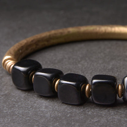 Black Obsidian Crystal Copper Power Couple Bracelet