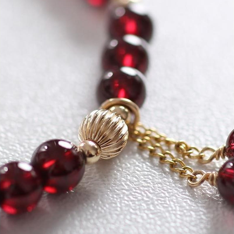 14K Gold Natural Garnet Calm Bracelet