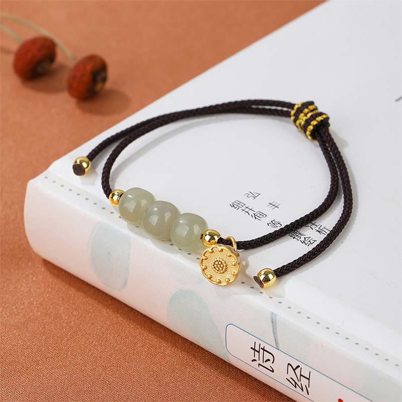 Hand Crafted Hetian Jade Bead Lotus Pod Prosperity Luck Braided Bracelet