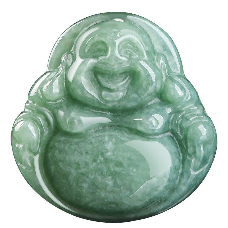 Laughing Buddha Cyan Jade Success Necklace String Pendant