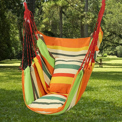 Outdoor Hammock Chair-Canvas Leisure Swing Hanging Chair With Pillow And Cushion