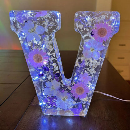 Resin Dried Flower Printed Letters LED Night Light