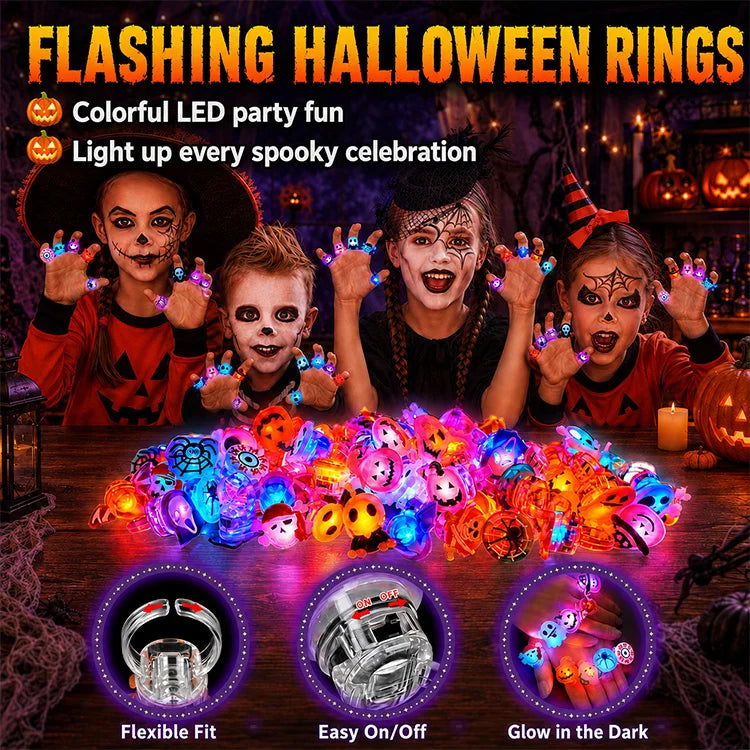 Halloween Light-Up Rings – 50 Packs