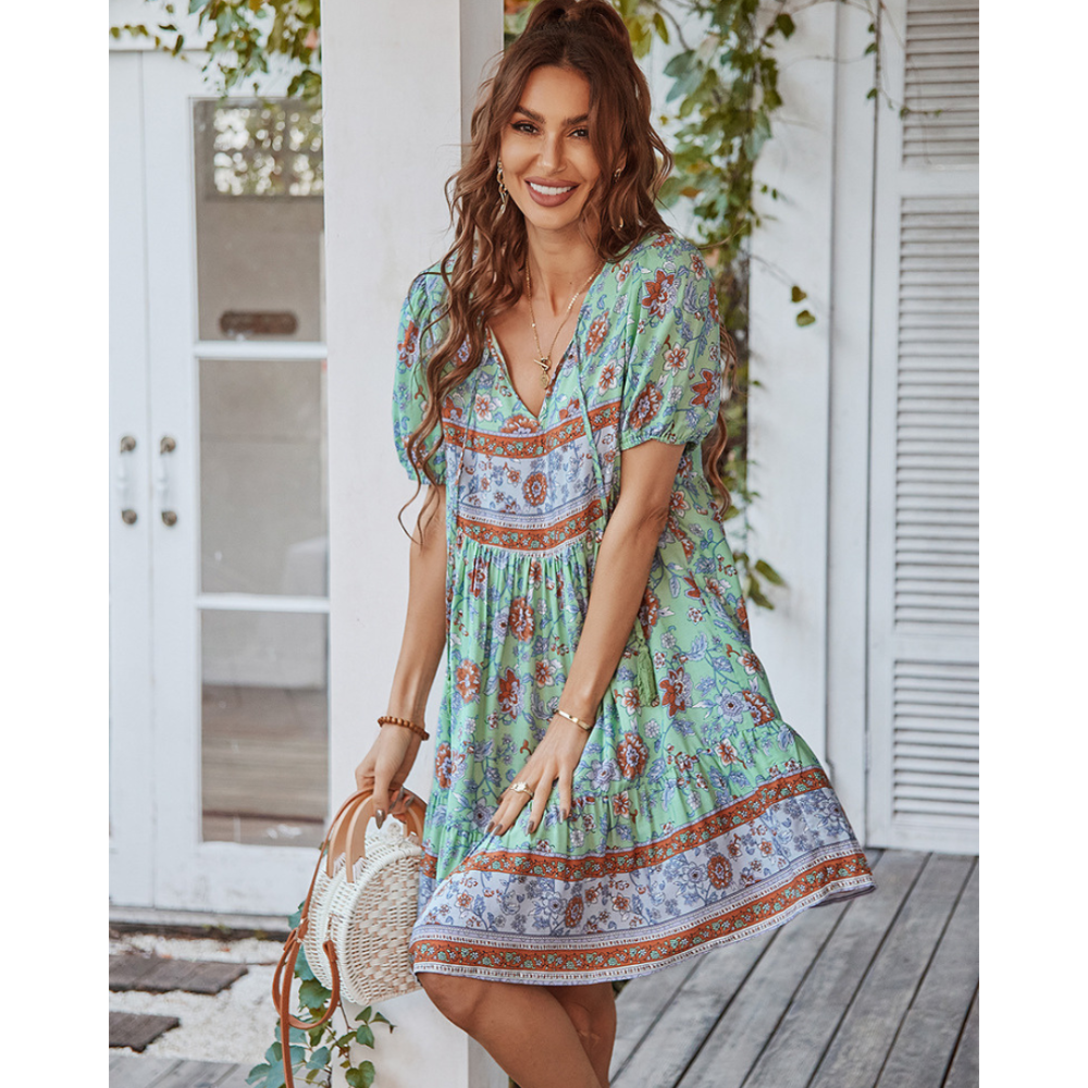 Women Boho Printed Short Dress