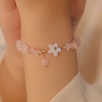 14k Gold Plated Natural Pink Crystal Flower Love Bracelet