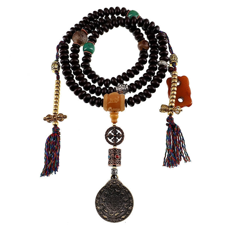 Tibet 108 Mala Beads Purple Bodhi Seed Bagua Vajra Bracelet / Necklace