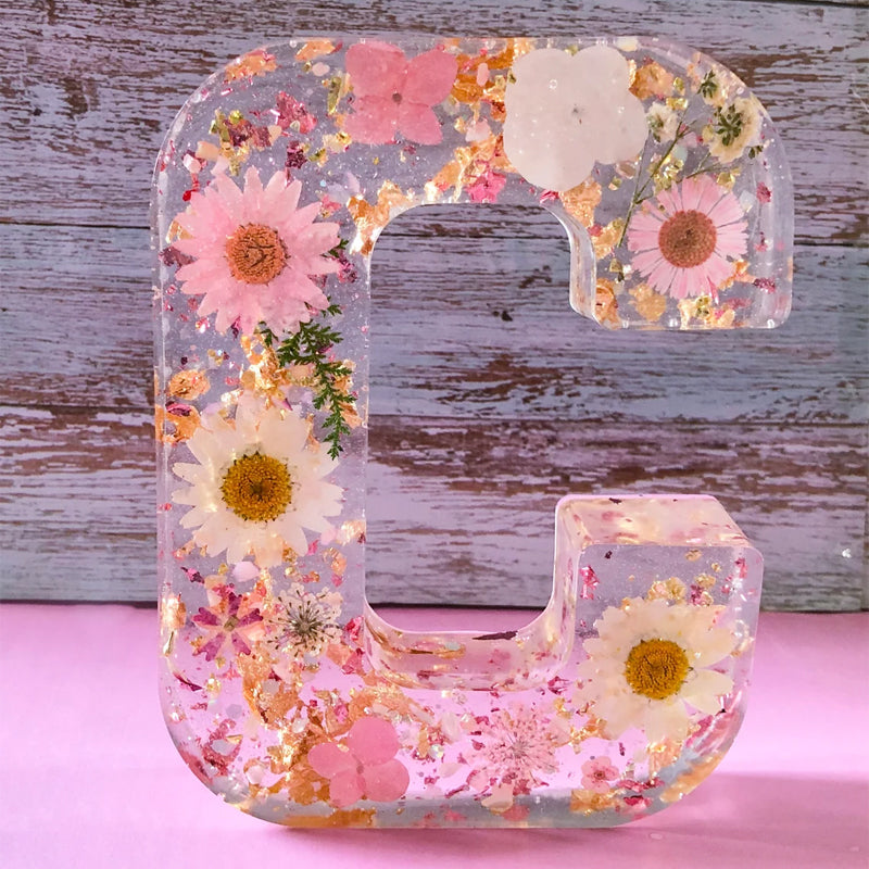 Resin Dried Flower Printed Letters LED Night Light