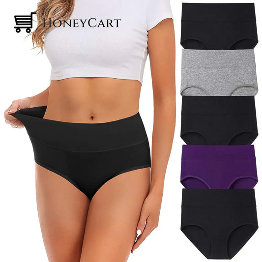 5-Pack: Cotton Mid Waist No Muffin Top Full Coverage Brief Ladies Underwear S Womens Swimwear &