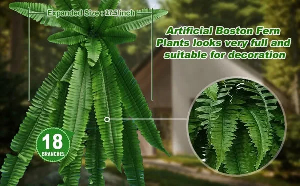 UV Resistant Lifelike Artificial Boston Fern For Outdoors