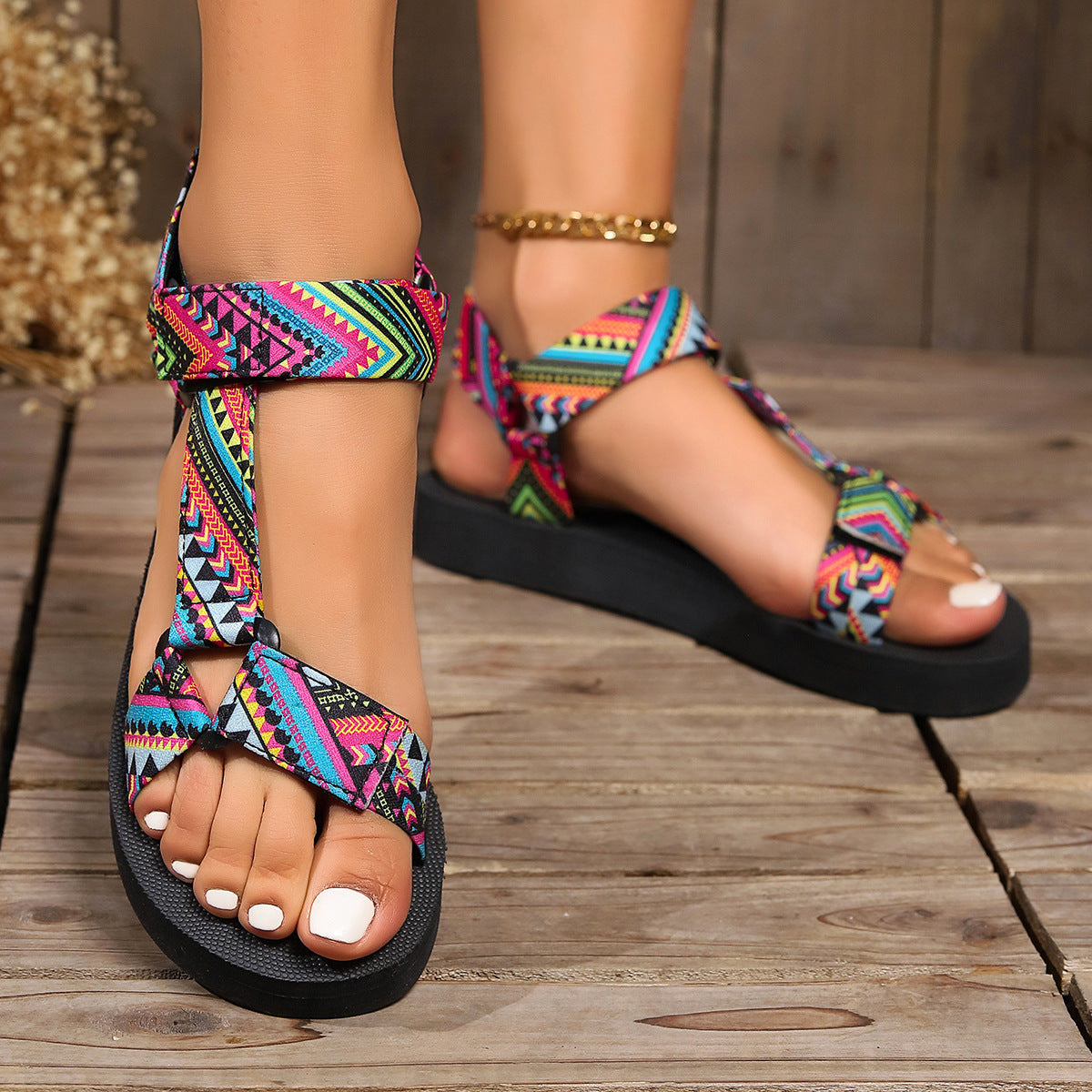 Printed Velcro-design Sandals Summer