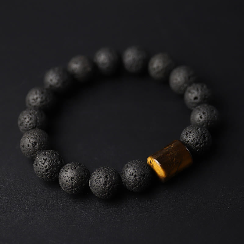 Lava Rock Ebony Wood Tiger Eye Support Healing Bracelet