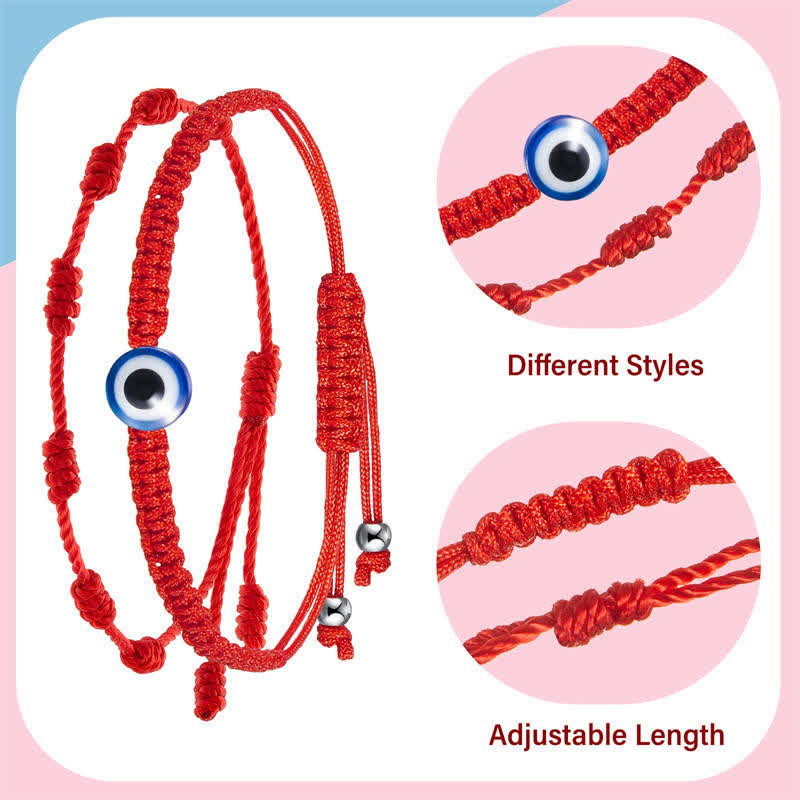 Evil Eye Seven Knot Red String Protection Bracelet (4 Pieces)