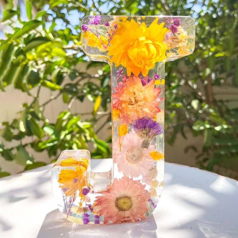 Resin Dried Flower Printed Letters LED Night Light