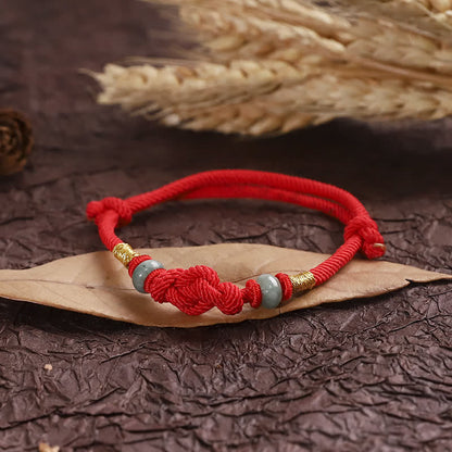 Red String Jade Luck & Good Fortune Knot Braided String Bracelet