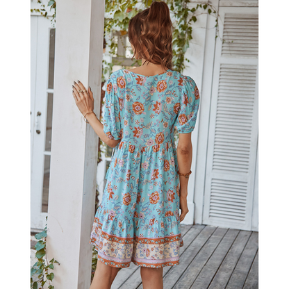 Women Boho Printed Short Dress