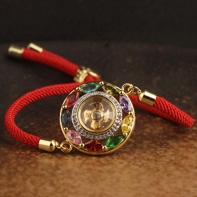 Colorful Zircon Wealth Luck & Prosperity Rotation Bracelet Necklace Pendant