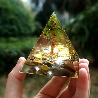 Tree of Life Peridot With Tiger Eye Orgone Pyramid