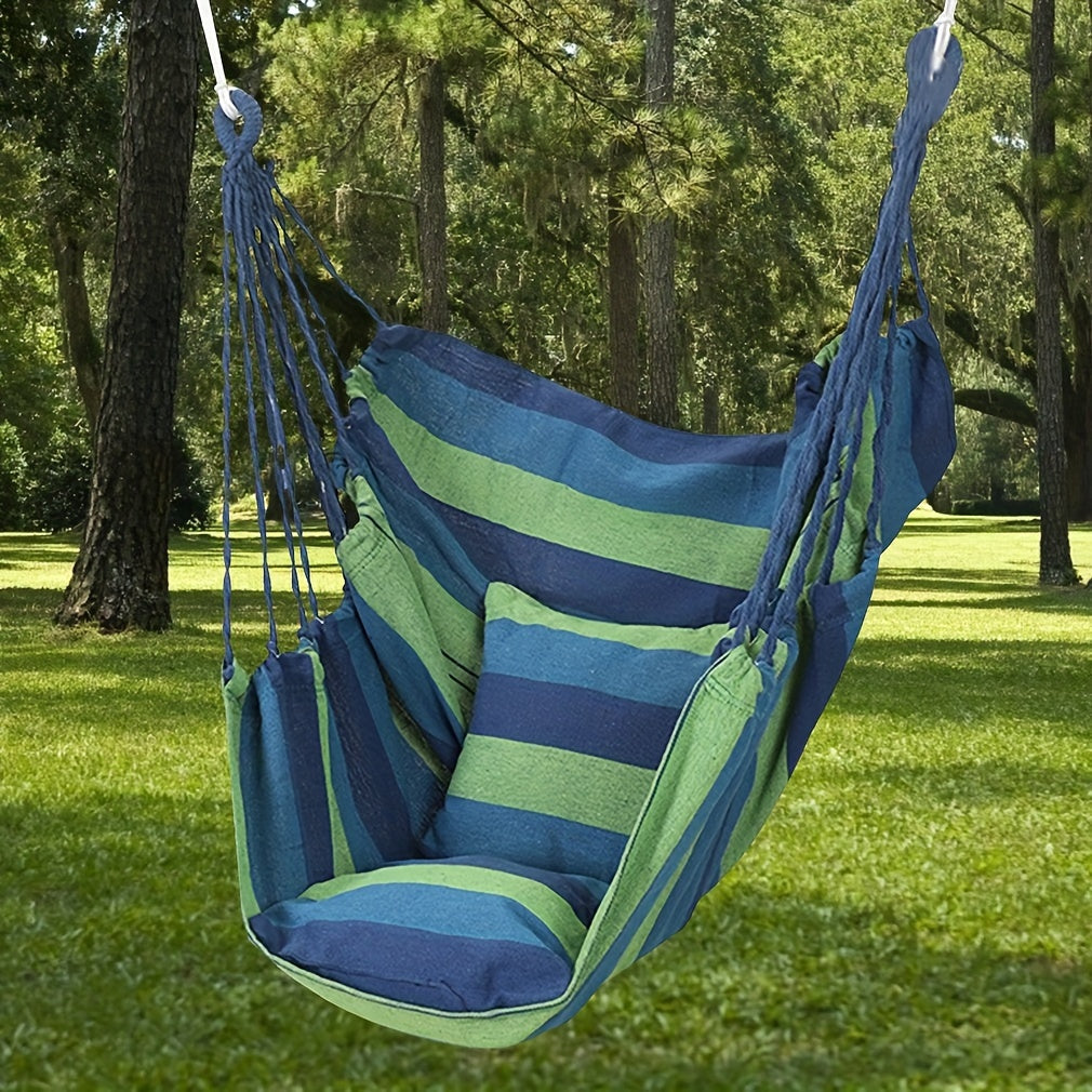 Outdoor Hammock Chair-Canvas Leisure Swing Hanging Chair With Pillow And Cushion