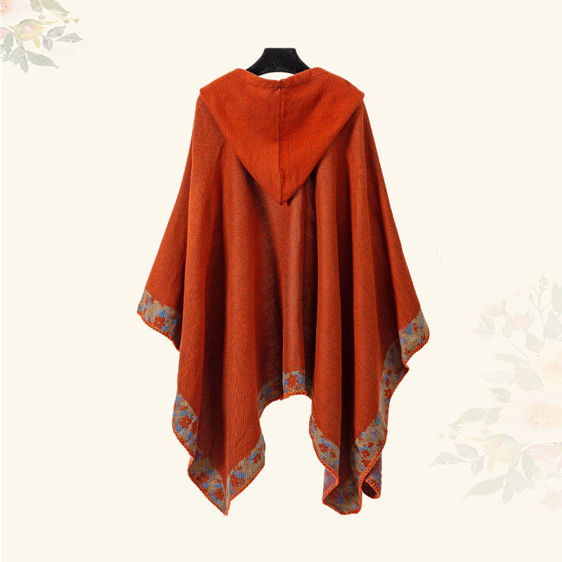 Tibetan Shawl Border Small Floral Flower Hooded Cloak