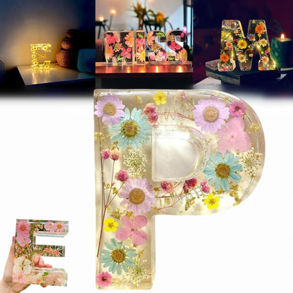 Resin Dried Flower Printed Letters LED Night Light