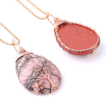 Natural Quartz Crystal Tree Of Life Necklace