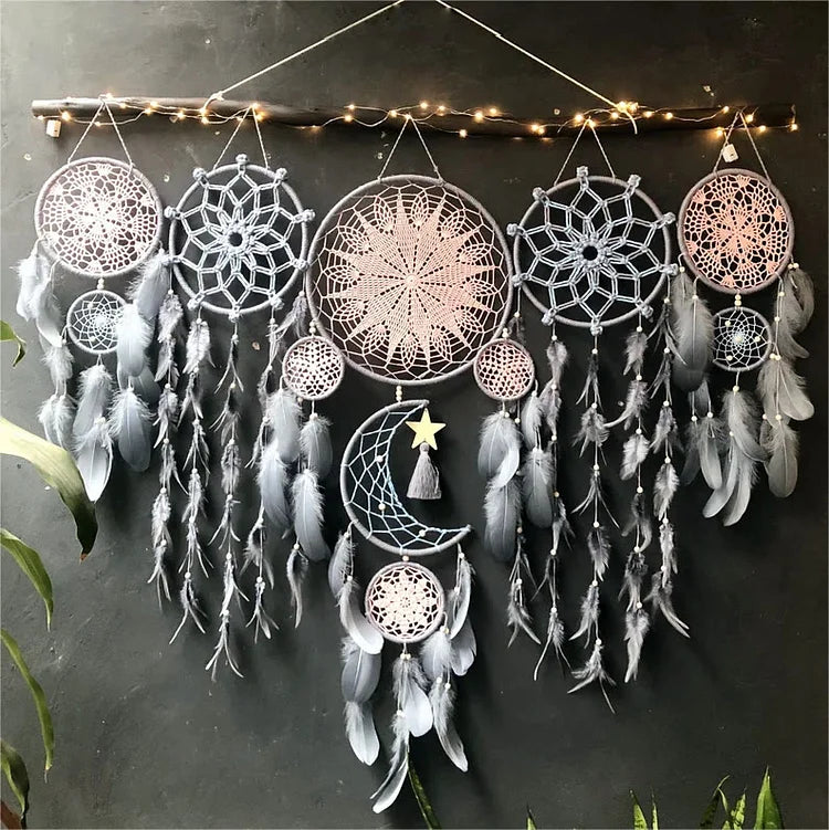 Feather Moon And Stars Dream Catcher - Set of 5