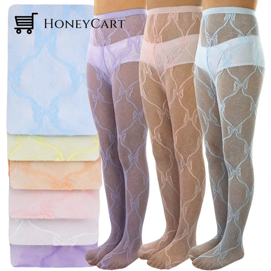6-Pack: Tobeinstyle Girls Butterfly Lace Pantyhose Assorted / S Kids Clothing
