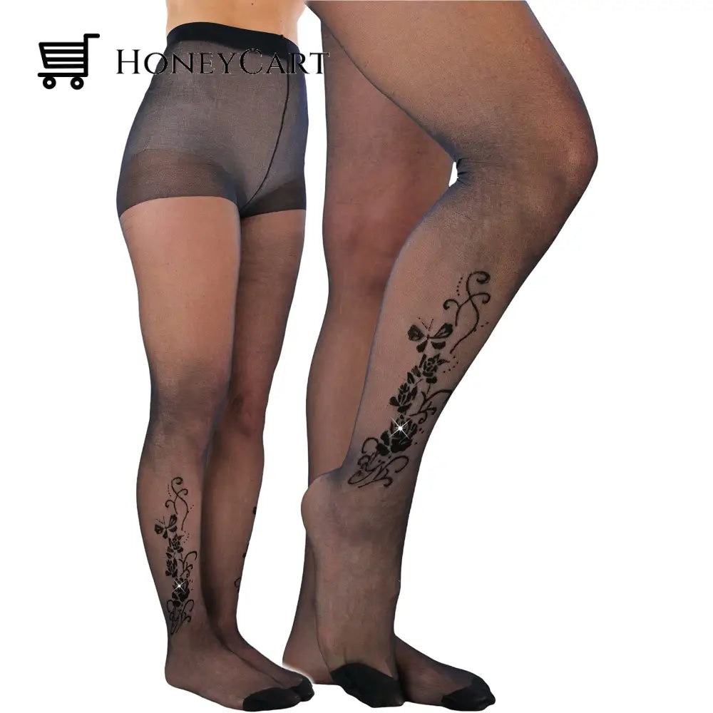 6- Pack: Tobeinstyle Womens Full Length Black Pantyhose With Ankle Print Design Shoes & Accessories