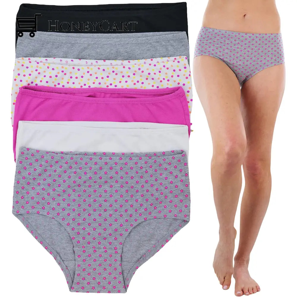 6-Pack: Tobeinstyle Womens High Waisted Solids And Prints Stars Polka Dots Gridle Panties S Swimwear