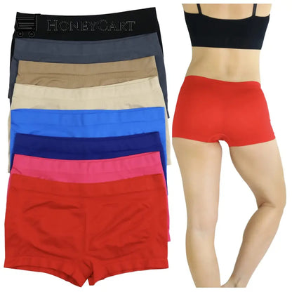 6-Pack: Tobeinstyle Womens Stretch Microfiber Cheeky Boyshort Panties Swimwear & Lingerie