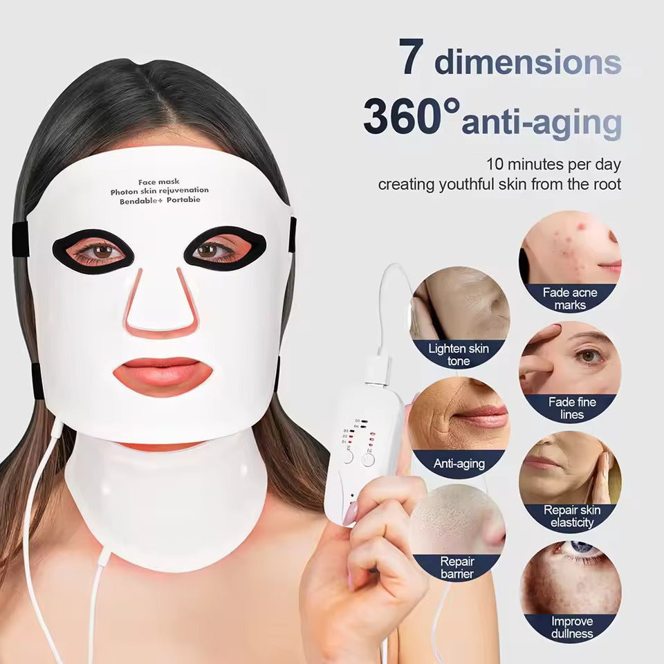GlasSkin LED Lite Mask | Silicone LED Mask Face With Neck | 7 Colors LED