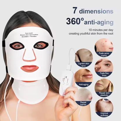 GlasSkin LED Lite Mask | Silicone LED Mask Face With Neck | 7 Colors LED