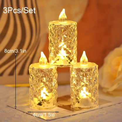 3pcs/SET Crystal Flameless Candle Light