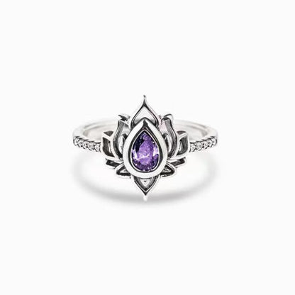 925 Sterling Silver Lotus Zircon Blessing Protection Ring