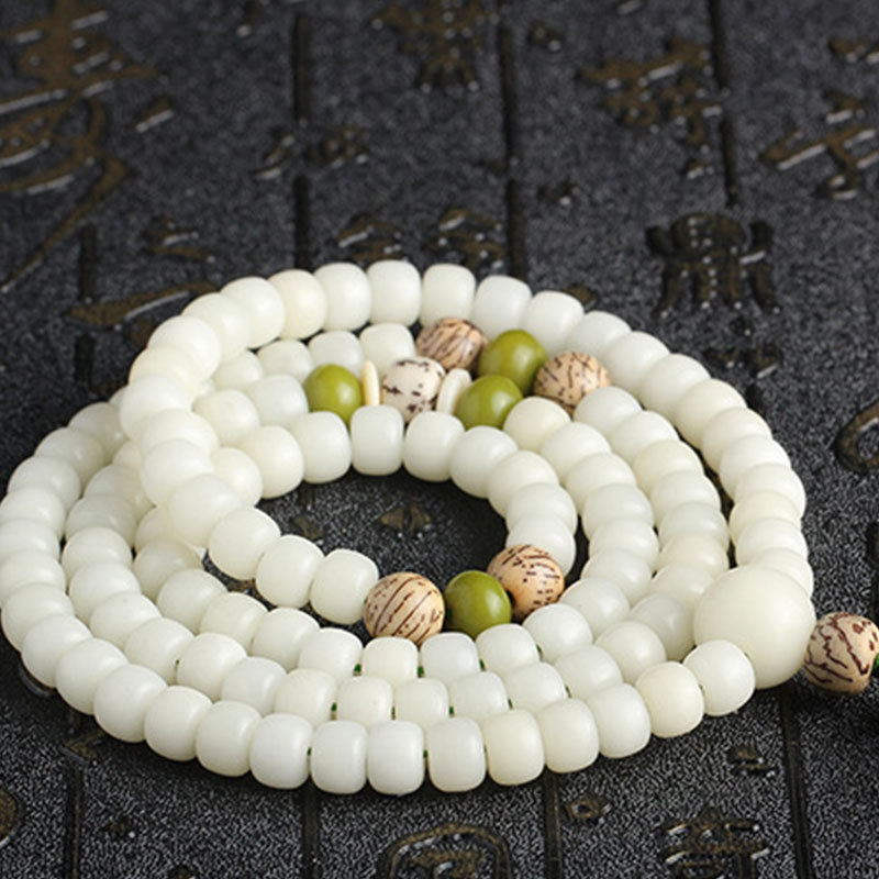 White Jade Bodhi Lotus Mala Harmony Necklace Bracelet