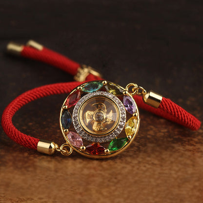 Colorful Zircon Wealth Luck & Prosperity Rotation Bracelet Necklace Pendant