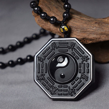 Black Obsidian Stone Yin Yang Pendant Necklace