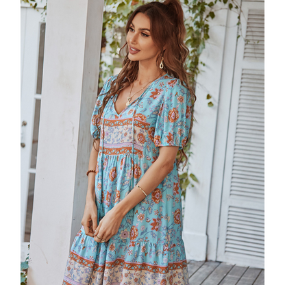 Women Boho Printed Short Dress