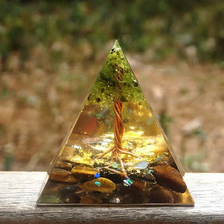 Tree of Life Peridot With Tiger Eye Orgone Pyramid