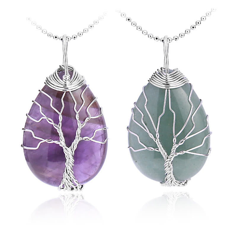 Natural Quartz Crystal Tree Of Life Necklace