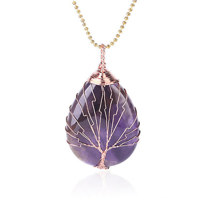 Natural Quartz Crystal Tree Of Life Necklace