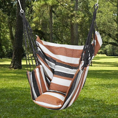 Outdoor Hammock Chair-Canvas Leisure Swing Hanging Chair With Pillow And Cushion