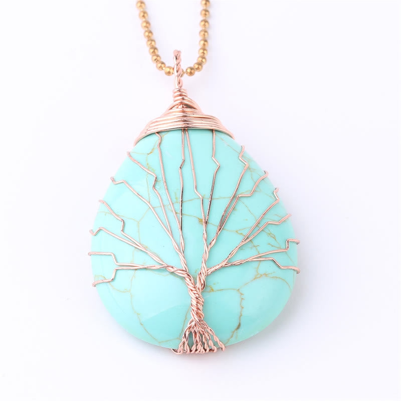 Natural Quartz Crystal Tree Of Life Necklace