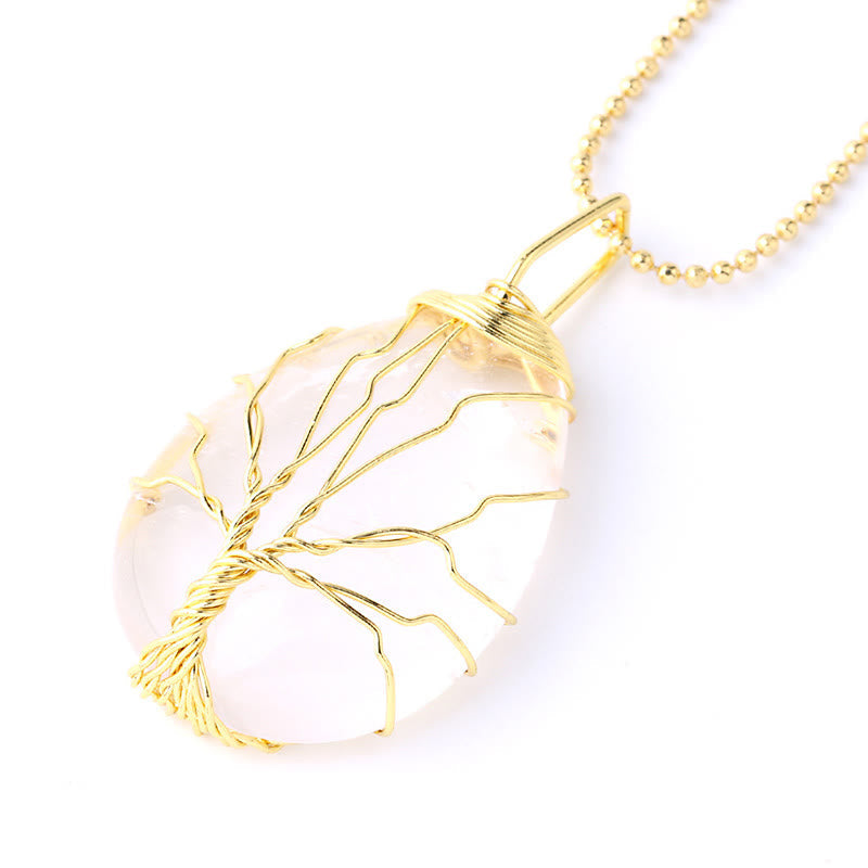 Natural Quartz Crystal Tree Of Life Necklace