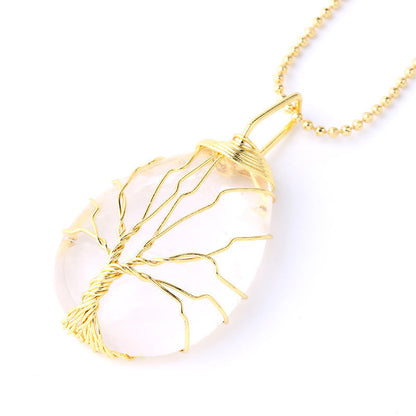 Natural Quartz Crystal Tree Of Life Necklace