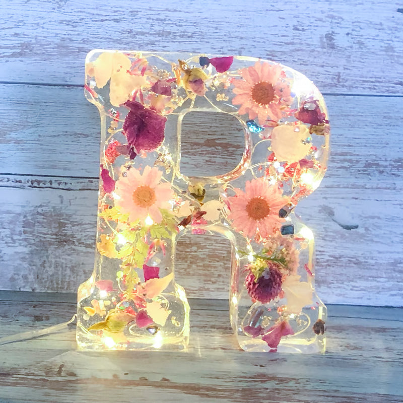 Resin Dried Flower Printed Letters LED Night Light